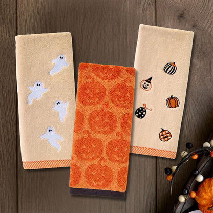 SKL Home Halloween Jack O Lantern Hand Towel 2 pc Set for Bath/Kitchen/Bar & Gift