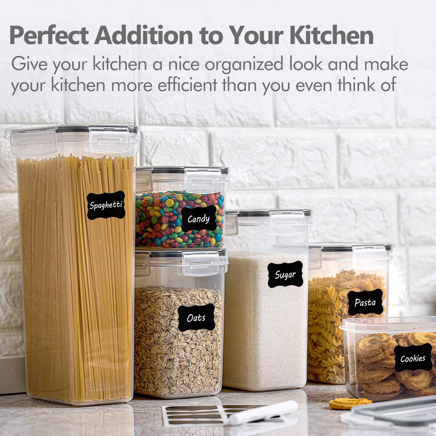 Vtopmart 32pcs Food Storage Container Set, Kitchen & Pantry Organizers and Storage, Plastic Airtight Container with Lids for Cereal, Flour and Sugar, Includes 32 Labels - Available at All In One Marketplace Canada