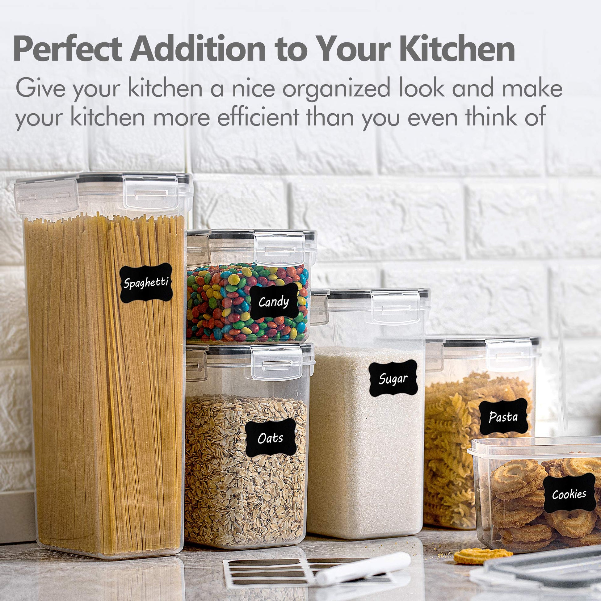 Vtopmart 32pcs Food Storage Container Set, Kitchen & Pantry Organizers and Storage, Plastic Airtight Container with Lids for Cereal, Flour and Sugar, Includes 32 Labels - Available at All In One Marketplace Canada