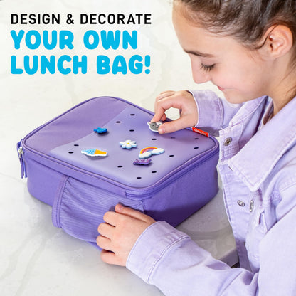 Fit & Fresh Charm Lunch Bag for Kids, Thermal Insulated Lunch Box for Kids Boys & Girls with Shoe Charm Slots for Personalization, School Lunch Box, Purple