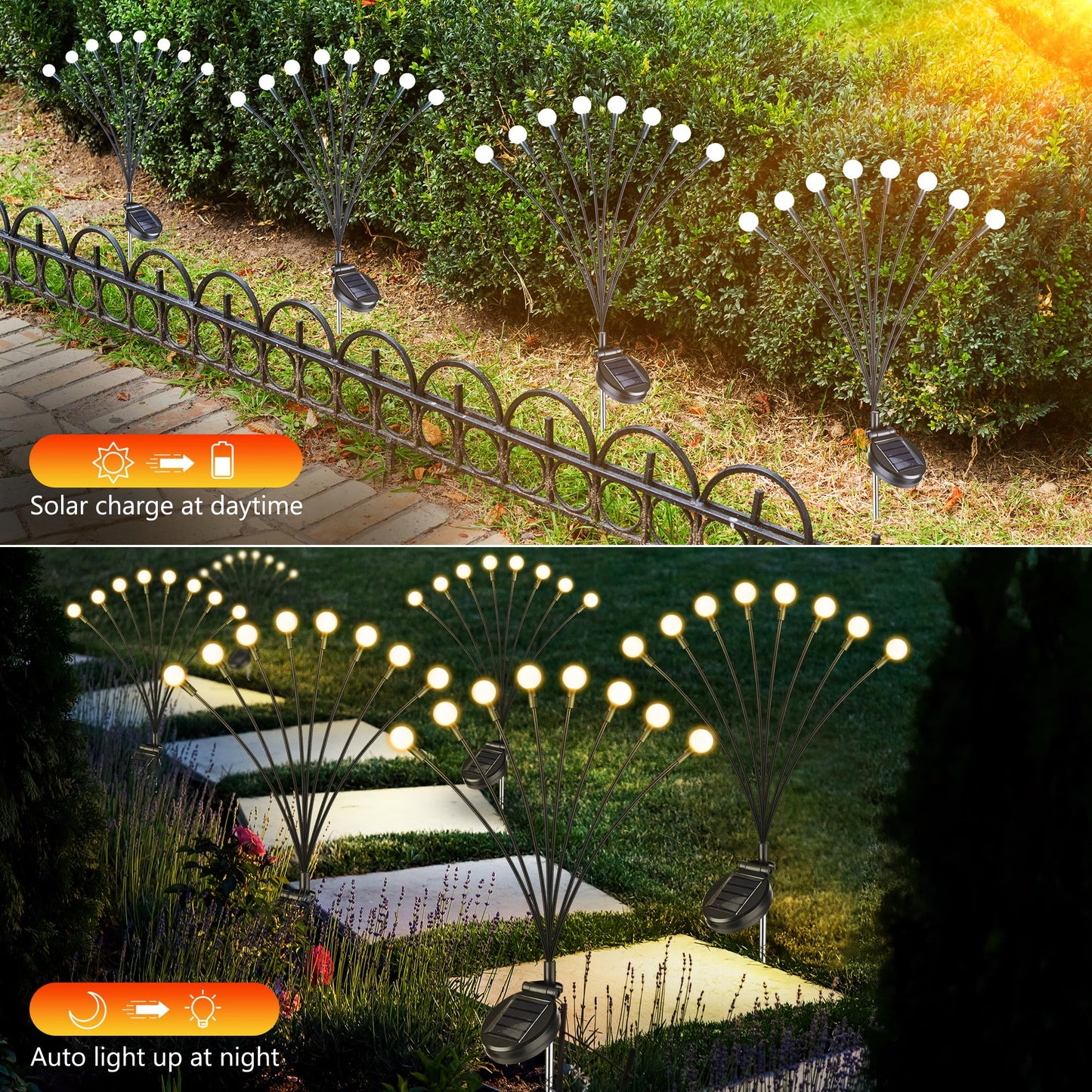 iBaycon 4 Pack Solar Firefly Lights Garden Pathway Outdoor Decor Warm White