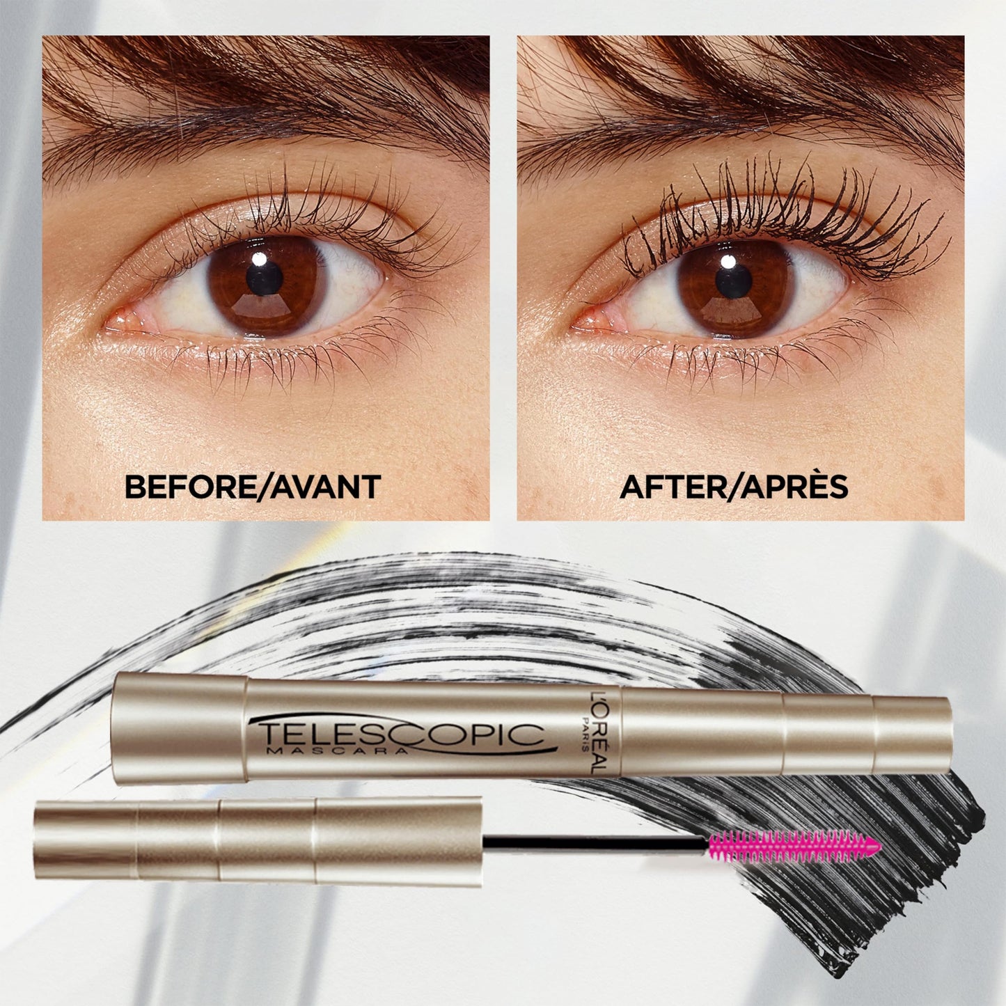 L'Oreal Paris Telescopic Waterproof Mascara, Eyelash Lengthening Mascara, Unique Non-Clumping Formula, Delivers Intense Length, For Sensitive Eyes, Black, 8 ml - Available at All In One Marketplace Canada