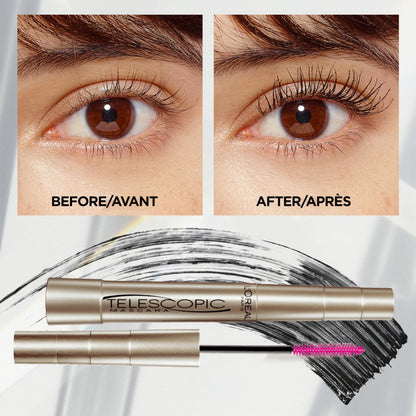 L'Oreal Paris Telescopic Waterproof Mascara, Eyelash Lengthening Mascara, Unique Non-Clumping Formula, Delivers Intense Length, For Sensitive Eyes, Black, 8 ml - Available at All In One Marketplace Canada