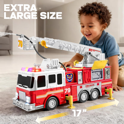 Extra Large Toddler Fire Truck Toys for Boys with 33-inch Ladder, Realistic Sirens, Lights & Sprinkler Pump, Big Firetruck Emergency Vehicle, Kids Toys for Age 2, 3, 4, 5, 6 Christmas Birthday Gifts 🍁 All In One Marketplace Canada