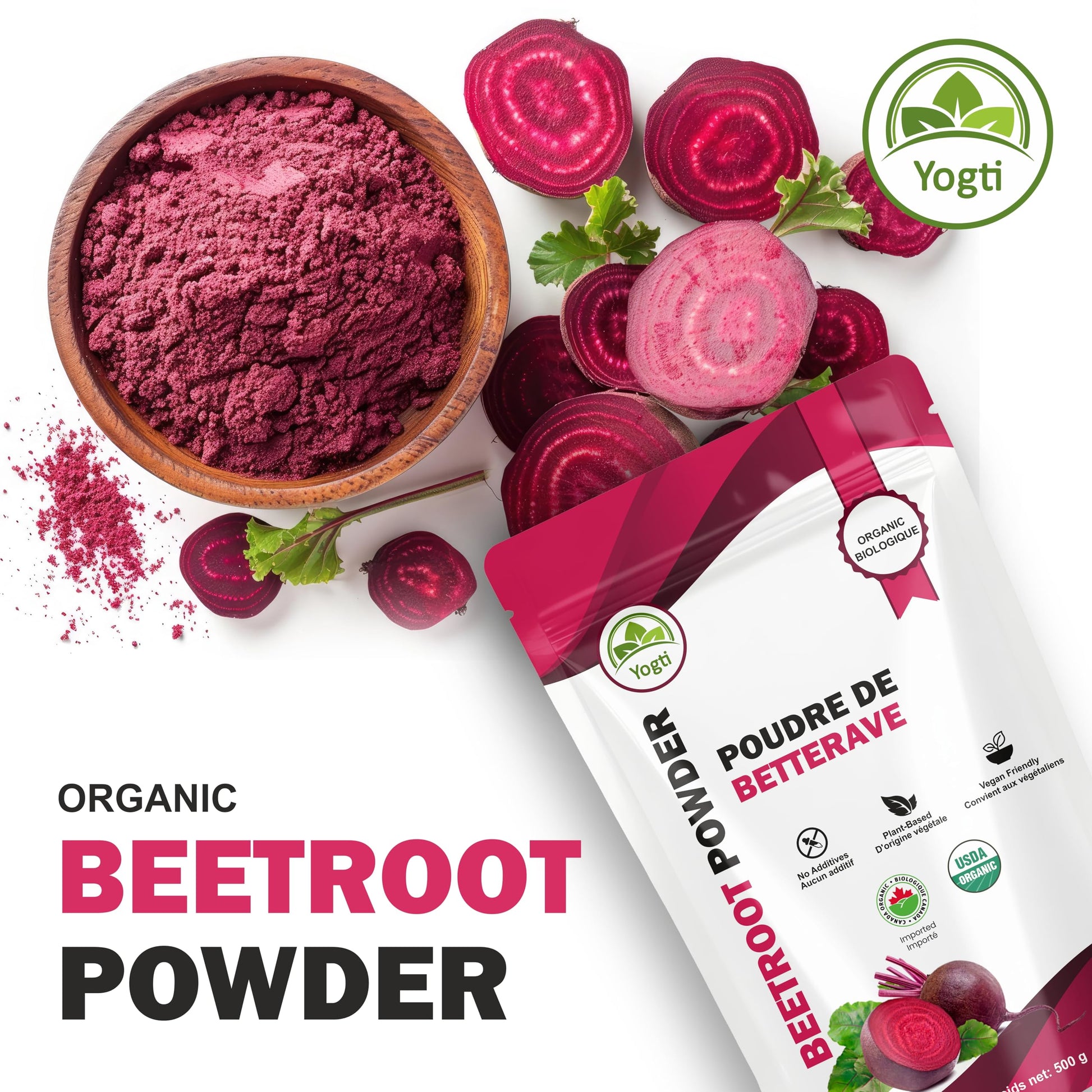 Yogti Organic Beetroot Powder 500g – Pure, Non-GMO, Vegan, Gluten-Free – Fine Red Beet Powder for Smoothies, Baking, Lattes & Natural Color – Premium Superfood Ingredient - 1 Count Yogti