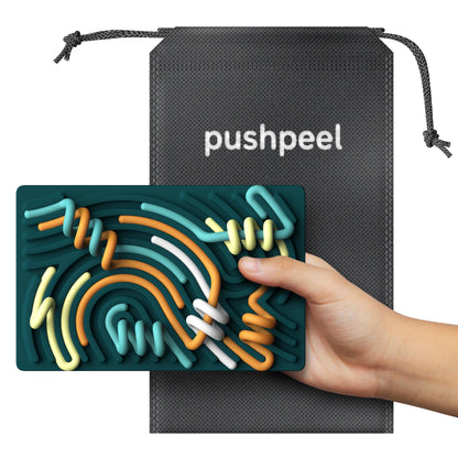 Pushpeel Sensory Activity Board: Silicone Fidget Toy for Calming, Stress, Anxiety, ADHD & Autism | Silent, No Mess | Kids 3+ & Adults | Includes Portable Travel Bag & 11 Strings (Spruce)