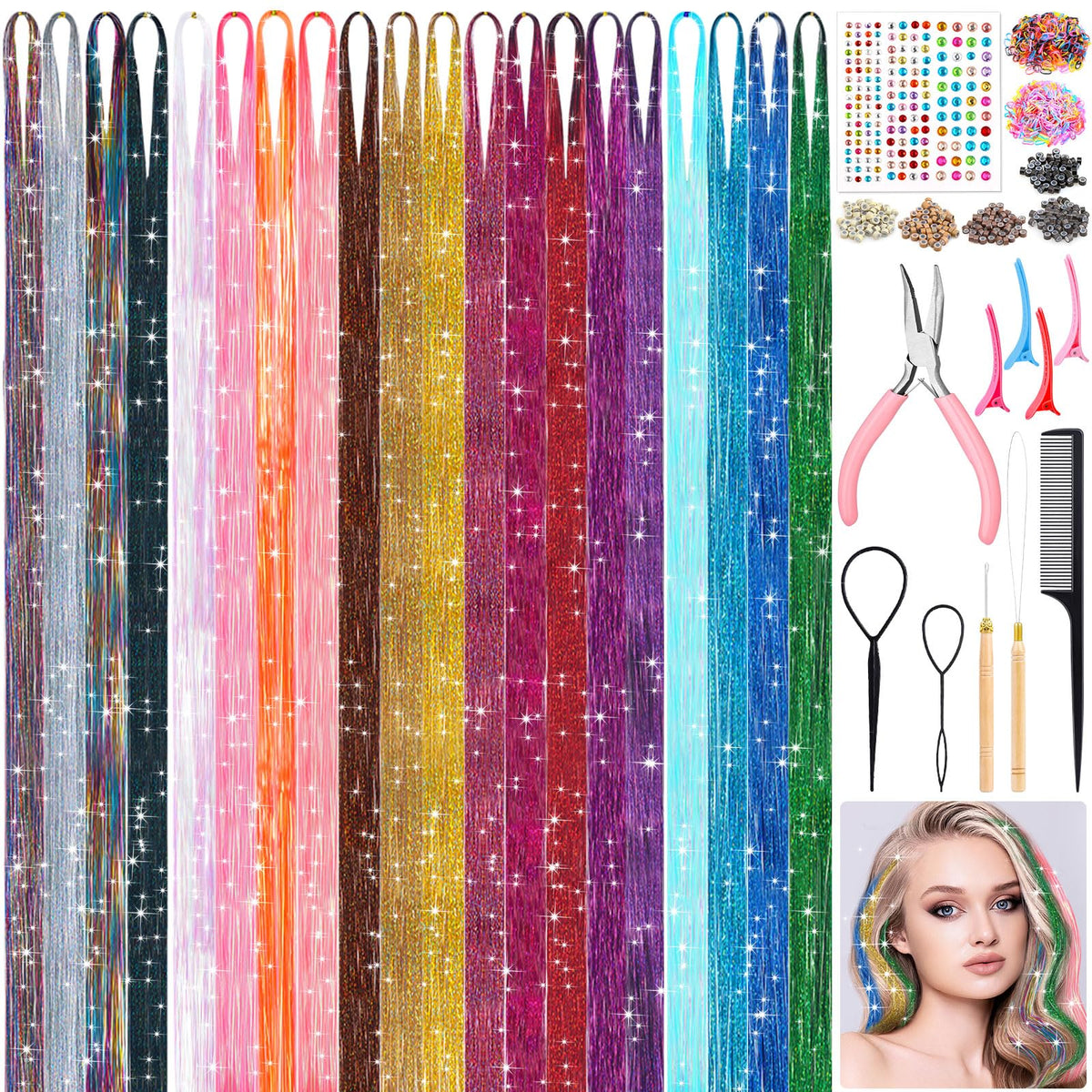 Fairy Hair Tinsel Kit 4000 Hair Glitter Strands 48 Inch Heat Resistant Tinsel Hair Extensions 20 Colors Sparkling Shiny Highlights Hair Tinsel with Tools for Christmas Halloween New Year Cosplay Party' specified 🍁 All In One Marketplace Canada