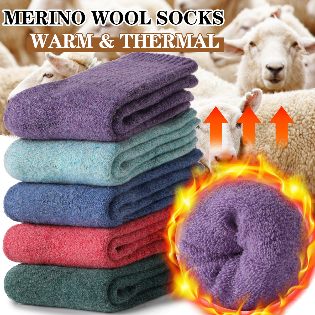 MOGGEI Womens Merino Wool Socks for Hiking Thermal Warm Thick Winter Cozy Crew Cabin Ladies Comfy Work Gift Boot Socks 5 Pairs(Colorful) 🍁 All In One Marketplace Canada