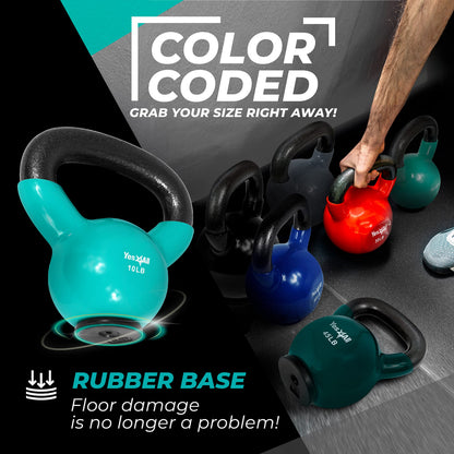 Yes4All Vinyl Coated Kettlebell with Protective Rubber Base, Strength Training Kettlebells for Weightlifting, Conditioning, Strength & Core Training (10 lbs - Mint) Yes4All
