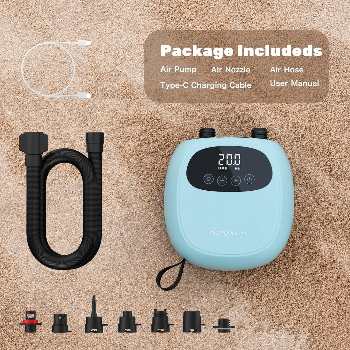 dwndpump Electric Paddle Board Pump, Rechargeable 20PSI SUP Pump, Dual-Stage Inflation and Deflation, Portable Electric Air Pump for Kayaks, Wind Wings, SUPs(Green) - Available at All In One Marketplace Canada