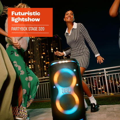 JBL PartyBox Stage 320 - Portable Party Speaker with Telescopic Handle & Wide, Sturdy Wheels, Powerful JBL Pro Sound, Futuristic lightshow, Up to 18 Hours of Play time, Splash Proof JBL