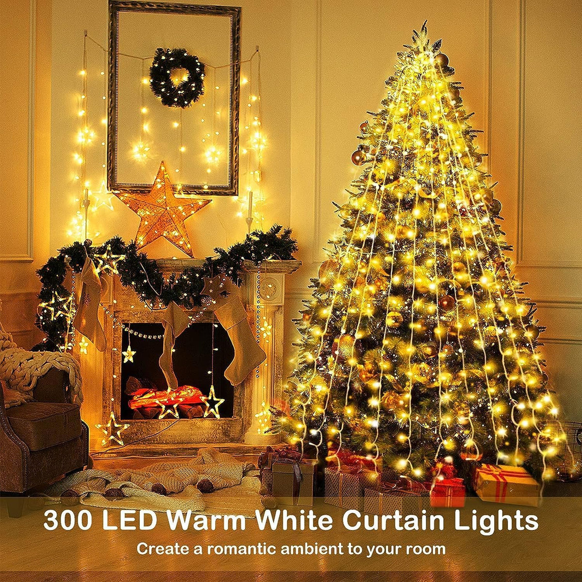 [Upgraded Version] 2 Pack Fairy Curtain Lights for Bedroom 600 LED, Christmas String Lights USB Plug in 8 Modes Wall Hanging Twinkle with Remote Control for Wedding Party Backdrop Decor Warm White 🍁 All In One Marketplace Canada