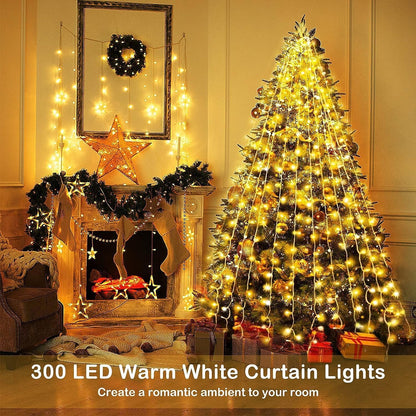 [Upgraded Version] 2 Pack Fairy Curtain Lights for Bedroom 600 LED, Christmas String Lights USB Plug in 8 Modes Wall Hanging Twinkle with Remote Control for Wedding Party Backdrop Decor Warm White 🍁 All In One Marketplace Canada