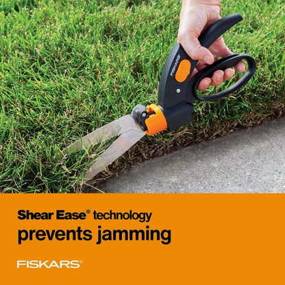 Fiskars Shear Ease Grass Shears - 5" Stainless Steel Blades - 360-Degree Swivel Blade Plant Cutting Scissors - Garden Shears and Grass Cutter Fiskars