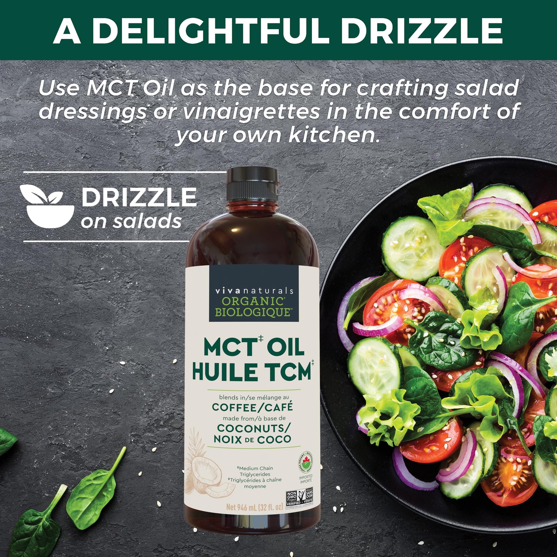 Viva Naturals Organic MCT Oil – 946 mL Pure Coconut Extract for Keto, Paleo & Vegan Diets