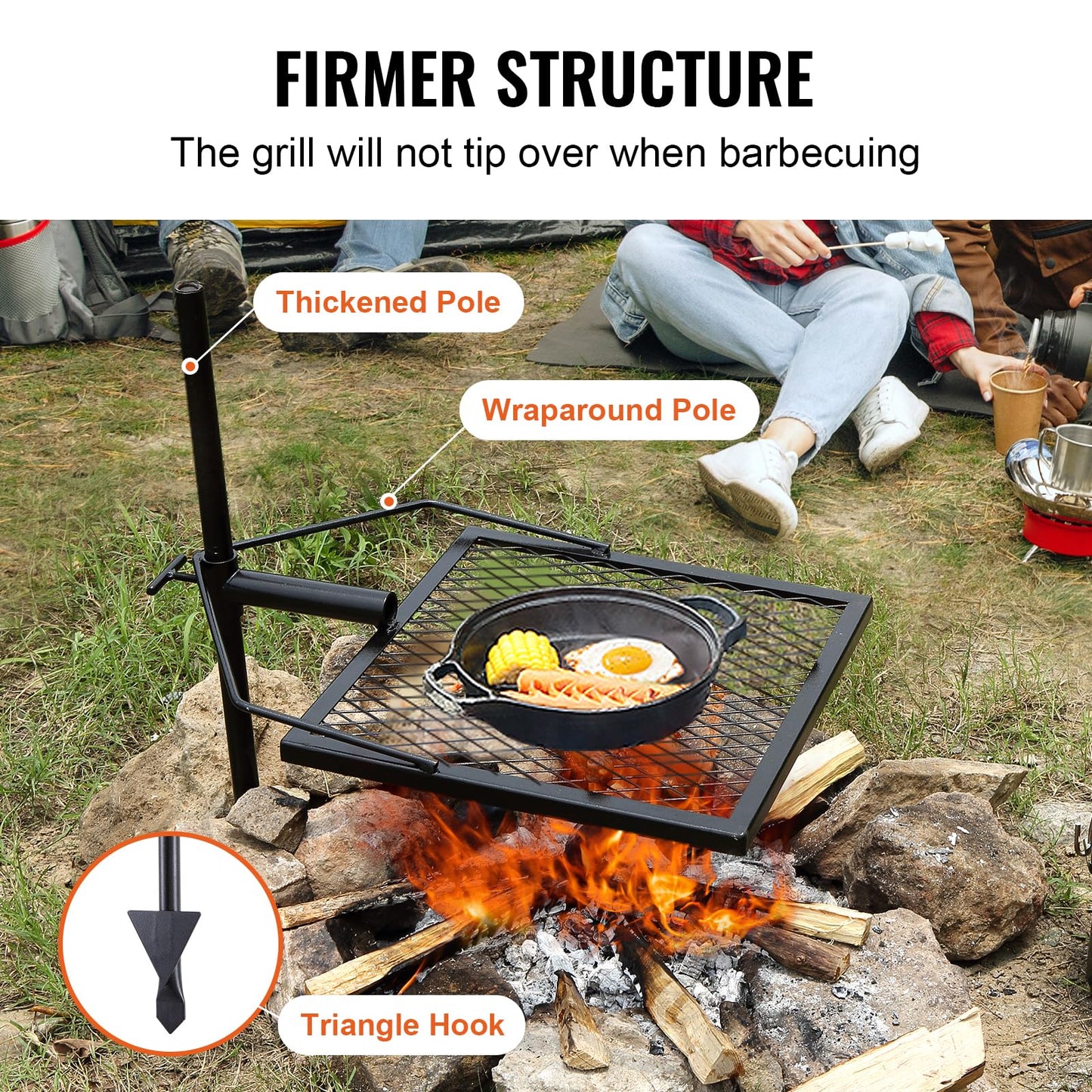 VEVOR Swivel Campfire Grill, Fire Pit Grill Grate, Heavy Duty Steel Grill Grates, 360° Adjustable Open Outdoor Cooking Equipment, Portable Camp Fire Racks for Camping Outdoor BBQ VEVOR