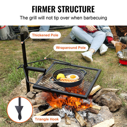 VEVOR Swivel Campfire Grill, Fire Pit Grill Grate, Heavy Duty Steel Grill Grates, 360° Adjustable Open Outdoor Cooking Equipment, Portable Camp Fire Racks for Camping Outdoor BBQ VEVOR