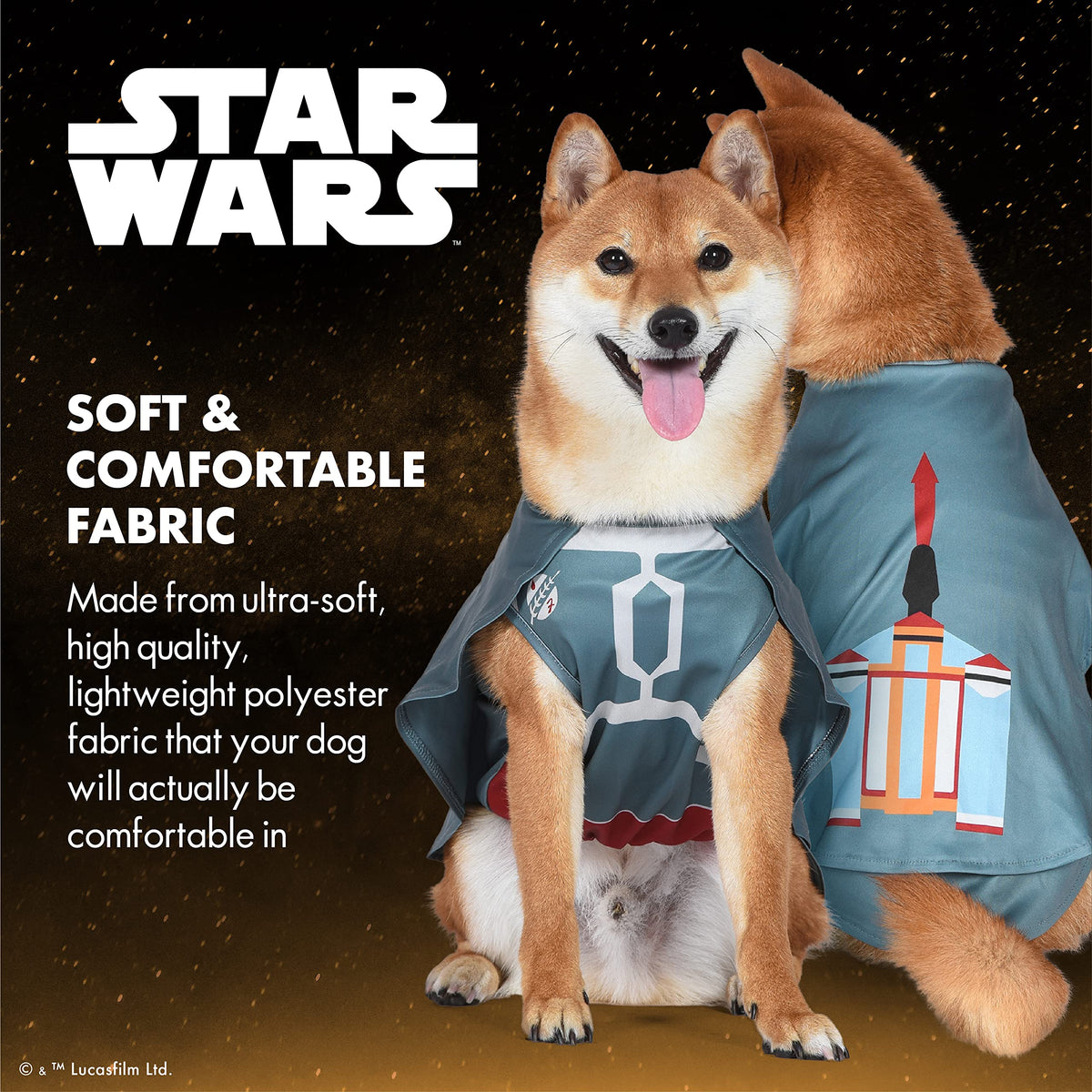 Costume d'Halloween pour chien Star Wars Boba Fett – Costume de chasseur de primes Star Wars sous licence officielle pour chien avec cape attachée, polyester lavable en machine, taille grand