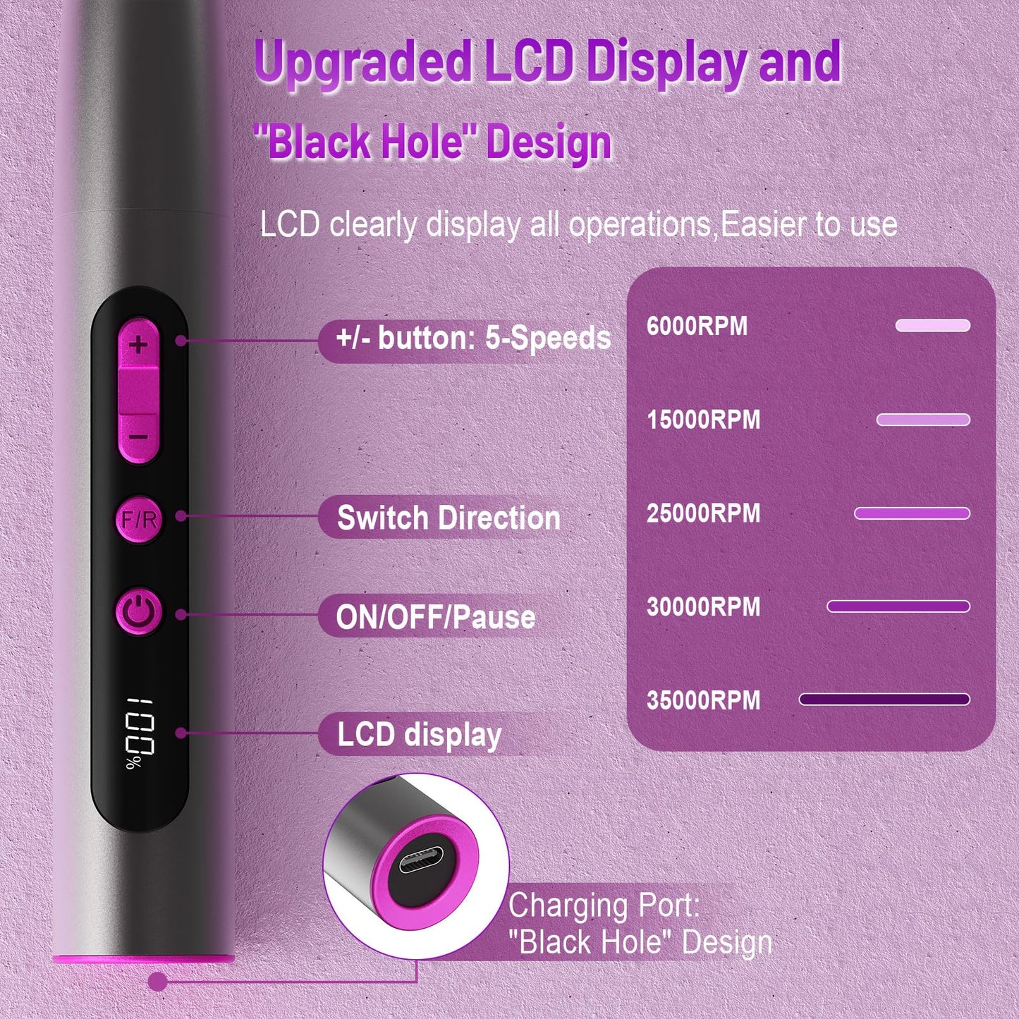 SnnyNyx Cordless Electric Nail Drill 35000 RPM, Professional Portable Nail File for Acrylic Nails & Gel Polish Removal, Low Vibration & Heat E-file with 11 Drill Bits, Salon-Quality Manicure Pedicure Kit (Matte Gray) - Available at All In One Marketplace Canada