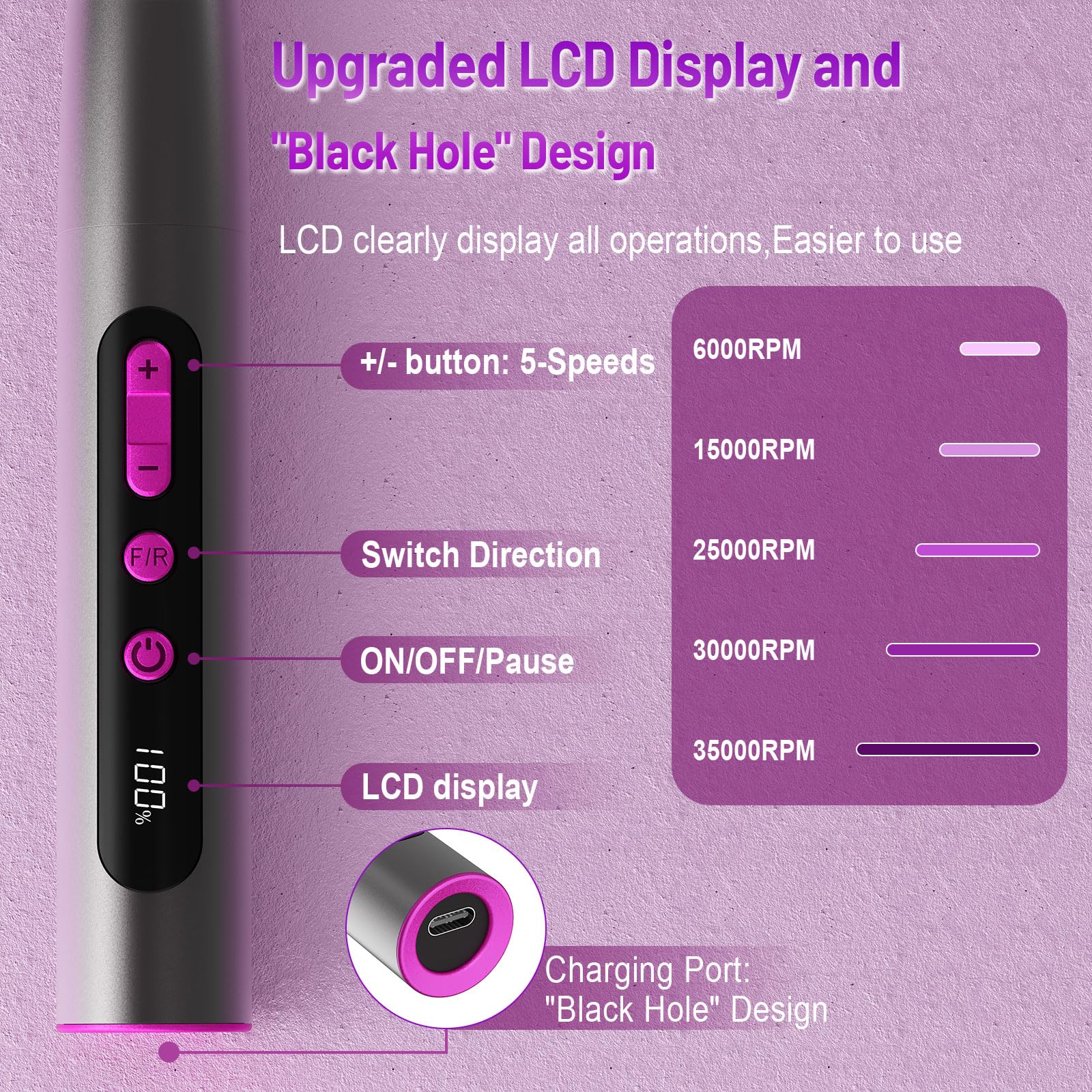 SnnyNyx Cordless Electric Nail Drill 35000 RPM, Professional Portable Nail File for Acrylic Nails & Gel Polish Removal, Low Vibration & Heat E-file with 11 Drill Bits, Salon-Quality Manicure Pedicure Kit (Matte Gray) - Available at All In One Marketplace Canada