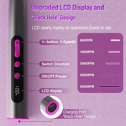 SnnyNyx Cordless Electric Nail Drill 35000 RPM, Professional Portable Nail File for Acrylic Nails & Gel Polish Removal, Low Vibration & Heat E-file with 11 Drill Bits, Salon-Quality Manicure Pedicure Kit (Matte Gray) - Available at All In One Marketplace Canada