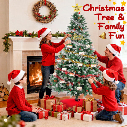 Artificial Christmas Tree, 6FT Holiday Xmas Tree 1400 Branch Tips, Upgraded Metal Base, Includes 6 Different Decorations 🍁 All In One Marketplace Canada