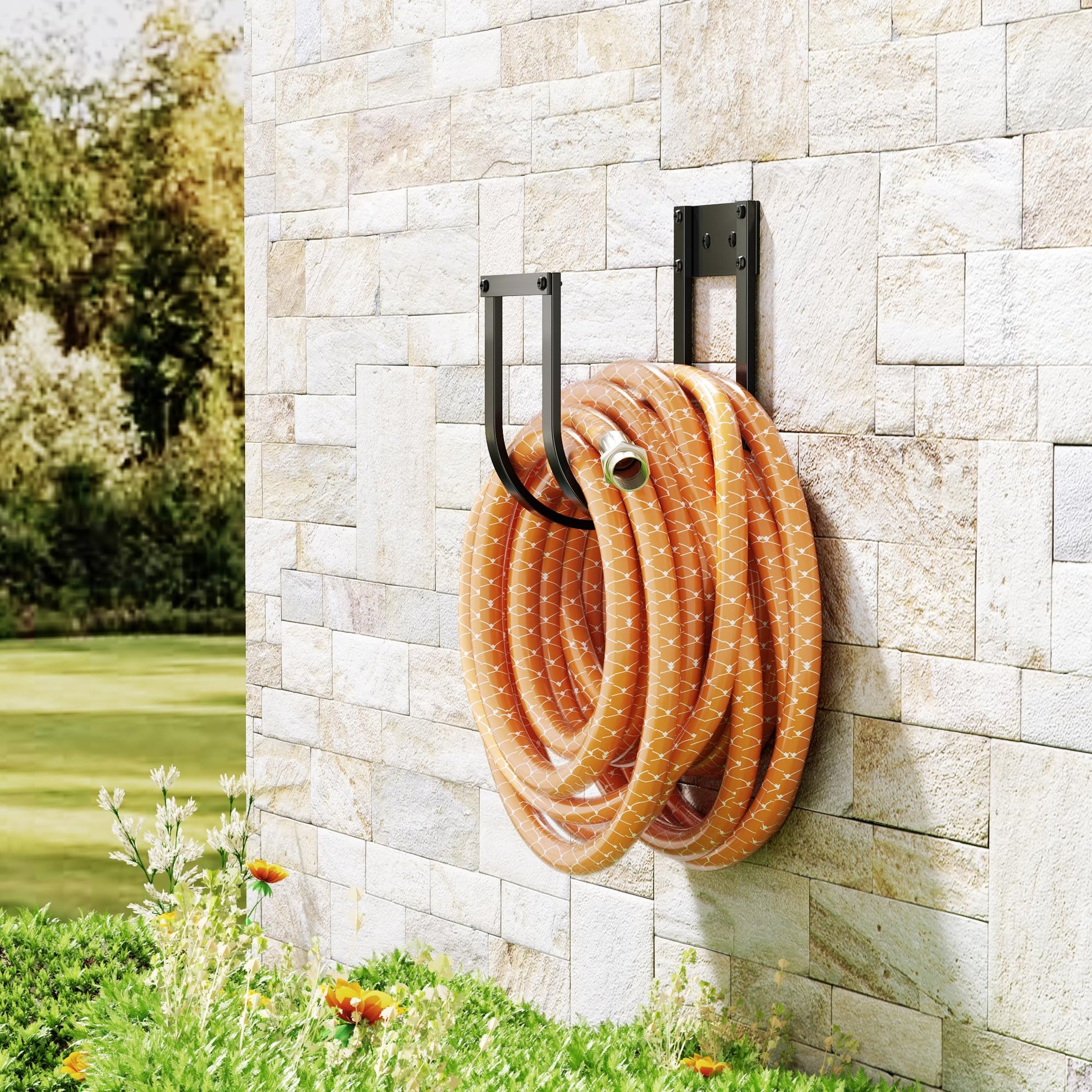 Garden Hose Holder Wall Mount - Heavy Duty Metal Water Hose Hanger for Outside, Durable Hose Hook for Garden, Garage, or Yard Storage - Available at All In One Marketplace Canada