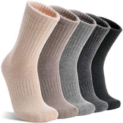 MOGGEI Womens Merino Wool Socks for Hiking Thermal Warm Thick Winter Cozy Crew Cabin Ladies Comfy Work Gift Boot Socks 5 Pairs(Beige/Khaki/Grey/Black) 🍁 All In One Marketplace Canada