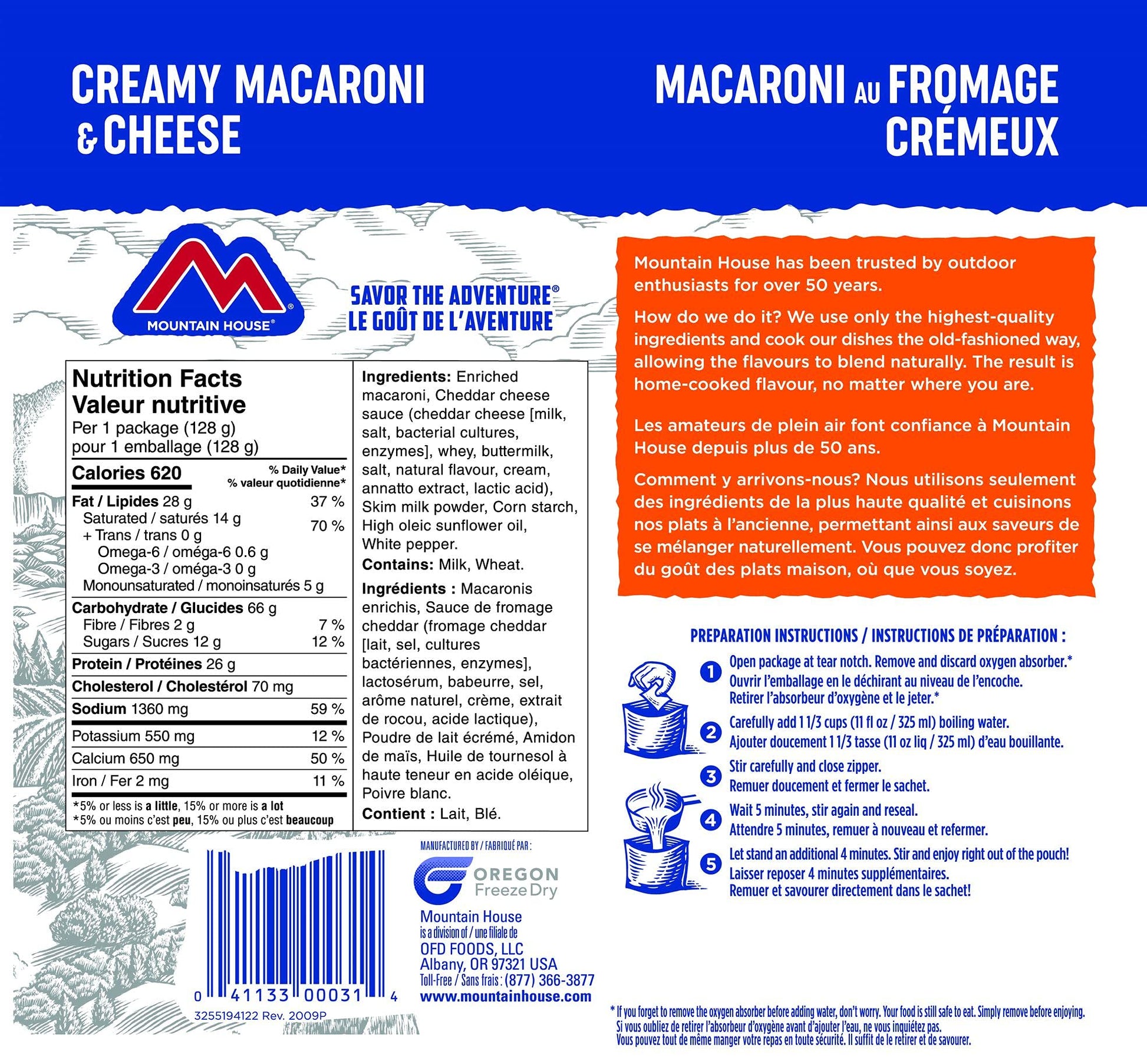 Mountain House Mac and Cheese, Freeze Dried Emergency Food (1 Pouch) Mountain House