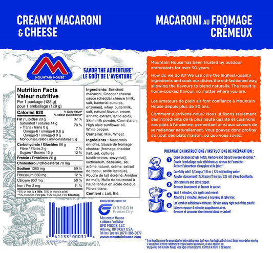 Mountain House Mac and Cheese, Freeze Dried Emergency Food (1 Pouch) Mountain House