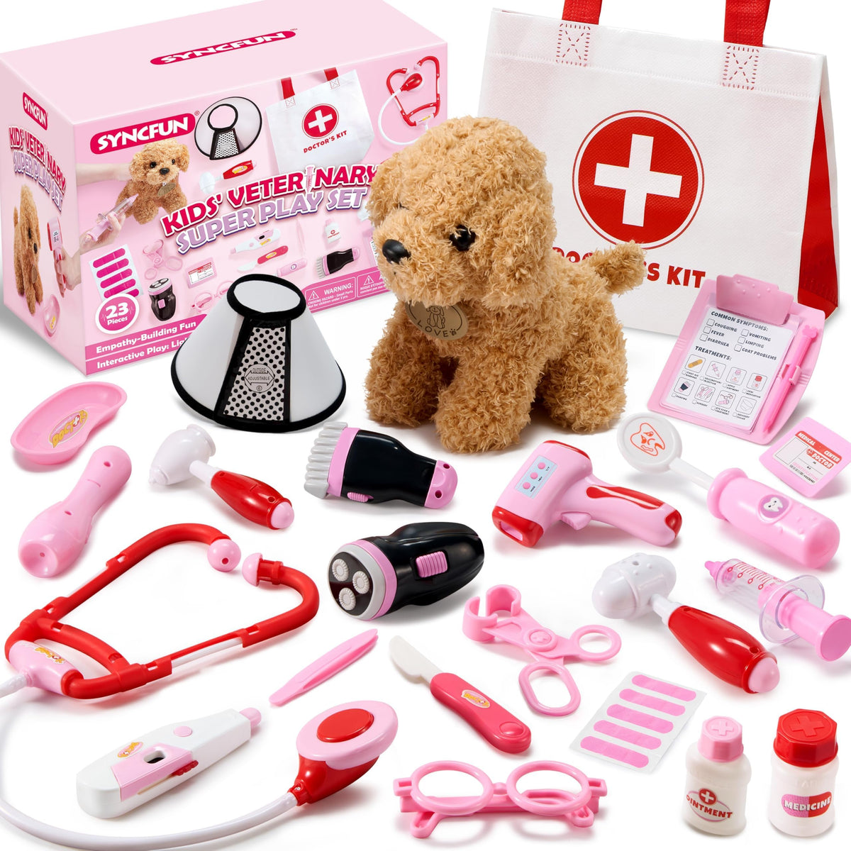 SYNCFUN Doctor Kit for Girls, 22 PCS Veterinarian Playset for Kids, Vet Kit with Dog Toy, Stethoscope, Storage Bag and Accessories, Pretend Role Play for Toddlers 3 4 5 6, Christmas and Birthday Gifts 🍁 All In One Marketplace Canada