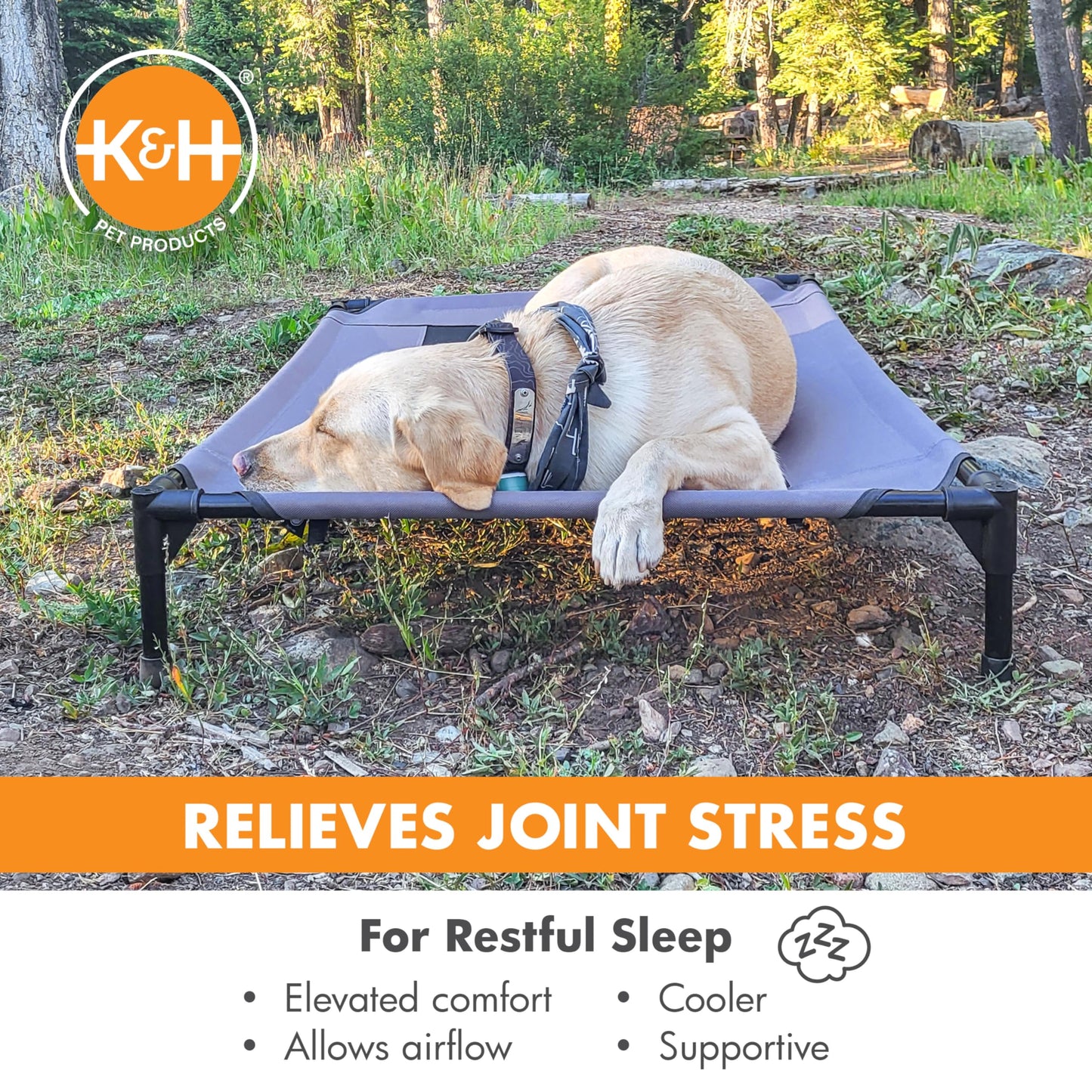 K&H Pet Products Outdoor Elevated Dog Cot, Breathable Cooling Elevated Cot Hammock Pet Bed for Large Dogs, Washable Mesh Cover, Raised Metal Frame, Collapsible, Portable - Large 42 X 30in Gray 🍁 All In One Marketplace Canada
