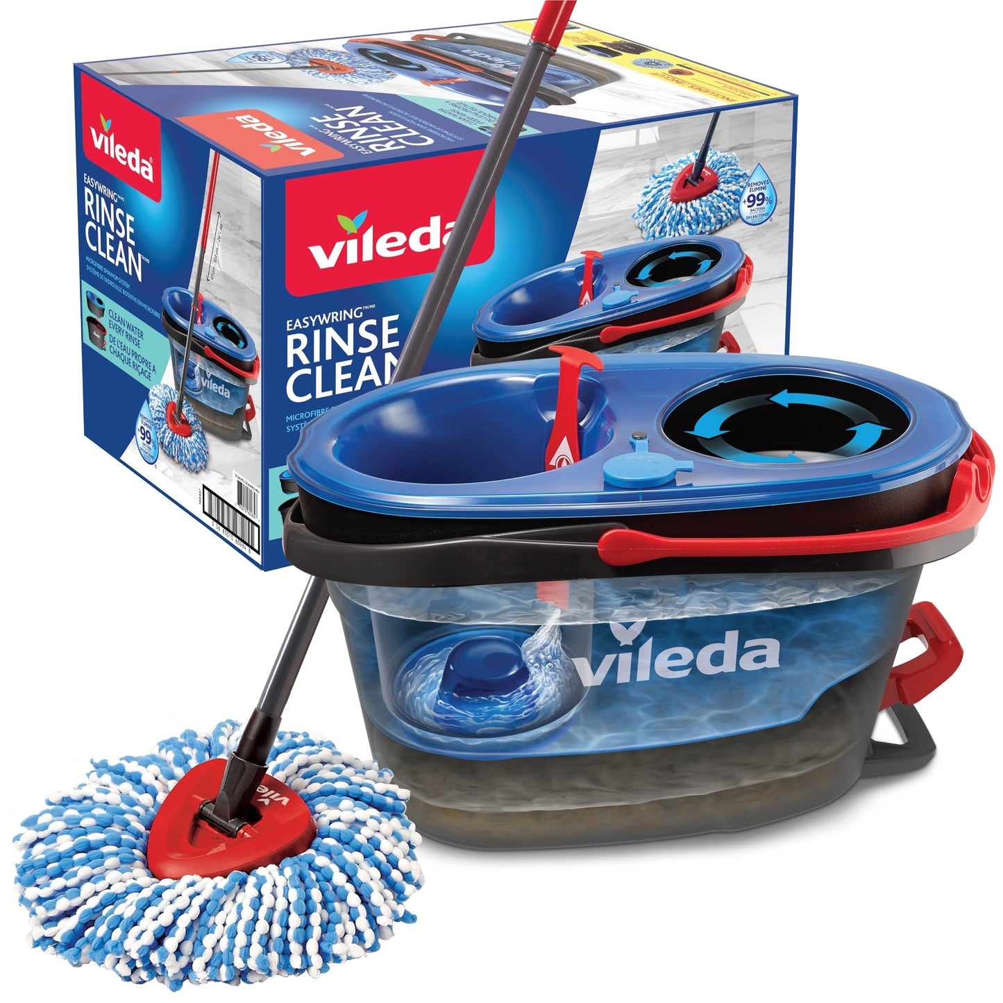 Vileda RinseClean Spin Mop & Bucket System | 2-Tanks Separate Clean and Dirty Water | Machine Washable and Reusable Microfibre Mop Head Replacement | Hands-Free Wringing Bucket 🍁 All In One Marketplace Canada