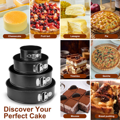 isheTao Springform Cake Pan Set of 4 (4” 7” 9” 10”), Black Cheesecake Pan, Round Nonstick Baking Pans Spring Form for Cheesecake, Removable Bottom, Leakproof Bakeware Sets 🍁 All In One Marketplace Canada