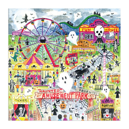 Galison Michael Storrings Haunted Amusement Park Puzzle – 500 Piece Halloween Puzzle with Spooky Carnival Artwork