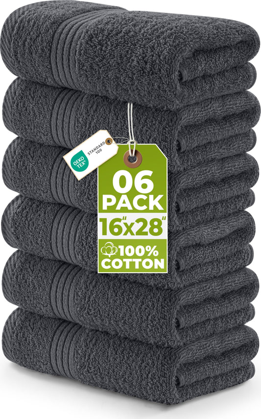 Utopia Towels 6 Piece Premium Hand Towels Set, 16 by 28 inches, 100% Ring Spun Cotton, Lightweight and Highly Absorbent Towels for Bathroom, Travel, Camp, Hotel, and Spa, Grey - Available at All In One Marketplace Canada