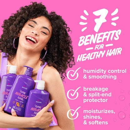 Aussie Total Miracle 3-Piece Set: Shampoo 778 mL, Conditioner 778 mL, 3 Minute Miracle Deep Conditioner Hair Treatment 236 mL, Infused with Apricot and Australian Macadamia Oil, 1.79 L Total - Available at All In One Marketplace Canada