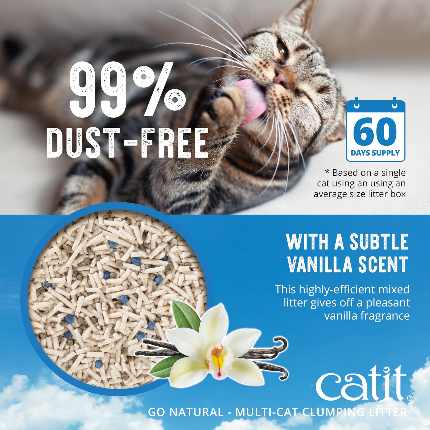 Catit Go Natural Pea Husk Multi-Cat Clumping Cat Litter, Vanilla, 6.4 kg, Dust Free & Lightweight Cat Litter, Cat Liter, Cat Litter Clumping, Bentonite Clay