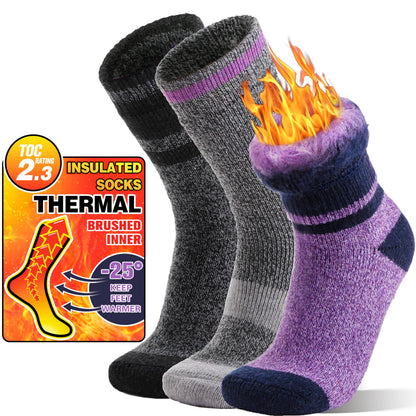 MOGGEI Heated Thermal Socks for Men Women Winter Warm Thick Insulated Ski Crew Socks Gift Stocking Stuffers for Women 3 Pairs(Purple/Black/Light Grey,M) 🍁 All In One Marketplace Canada