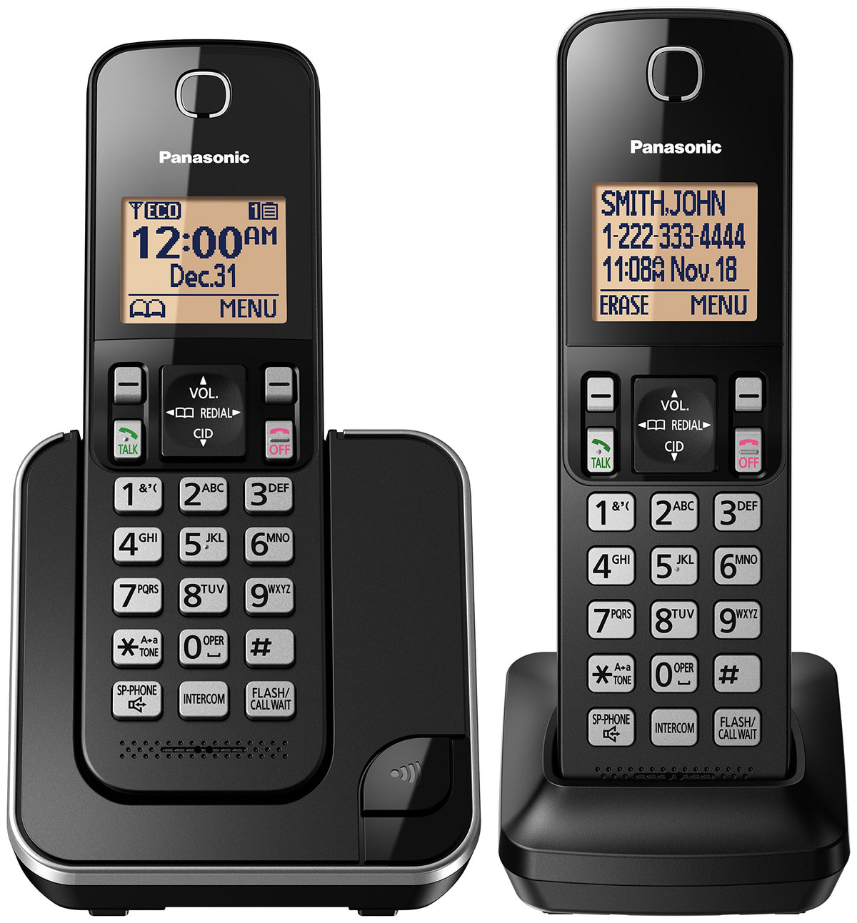 Panasonic DECT 6.0 Expandable Cordless Phone with Call Block - 2 Cordless Handsets - KX-TGC382CB (Black)