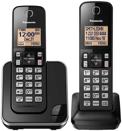 Panasonic DECT 6.0 Expandable Cordless Phone with Call Block - 2 Cordless Handsets - KX-TGC382CB (Black)