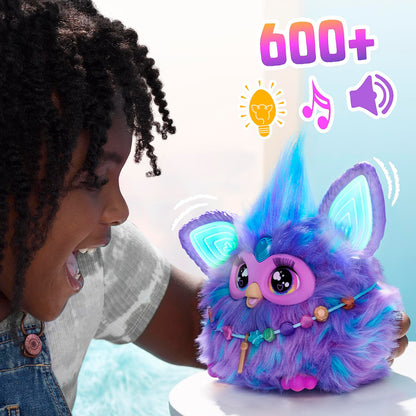 Furby Purple, 15 Fashion Accessories, Interactive Plush Toys for 6 Year Old Girls & Boys & Up, Voice Activated Animatronic (English Version)