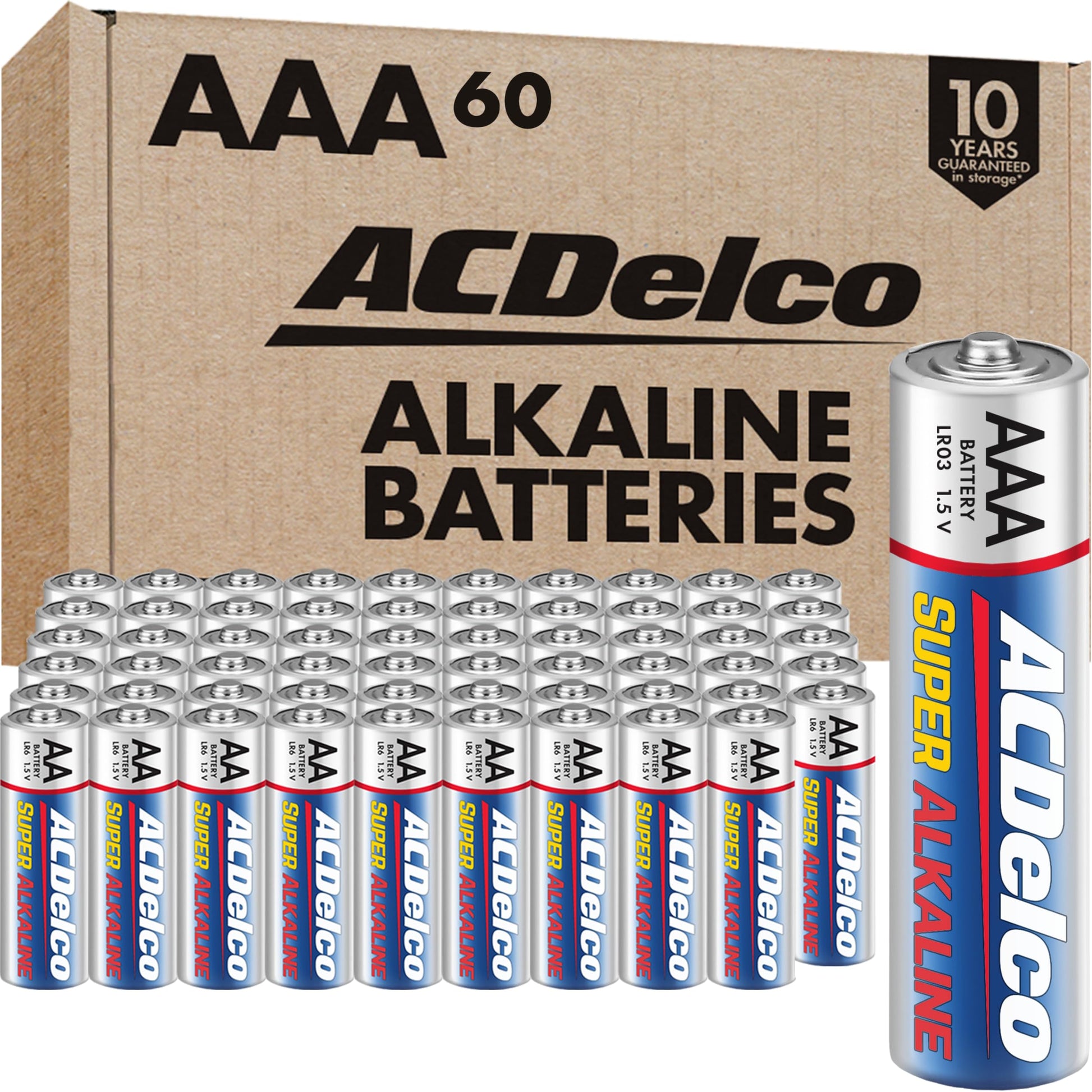 ACDelco 60-Count Triple AAA Batteries, Maximum Power Super Alkaline Battery for Home and Office, 10-Year Shelf Life, Reclosable Packaging Powermax