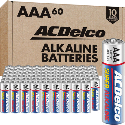 ACDelco 60-Count Triple AAA Batteries, Maximum Power Super Alkaline Battery for Home and Office, 10-Year Shelf Life, Reclosable Packaging Powermax