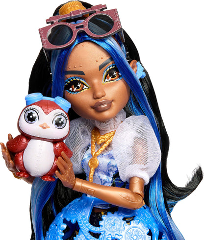Monster High Doll, Robecca Steam in Blue Blouse and Black Shorts with Pet Penguin Captain Penny and 7 Accessories Like Flying Goggles and Purse 🍁 All In One Marketplace Canada