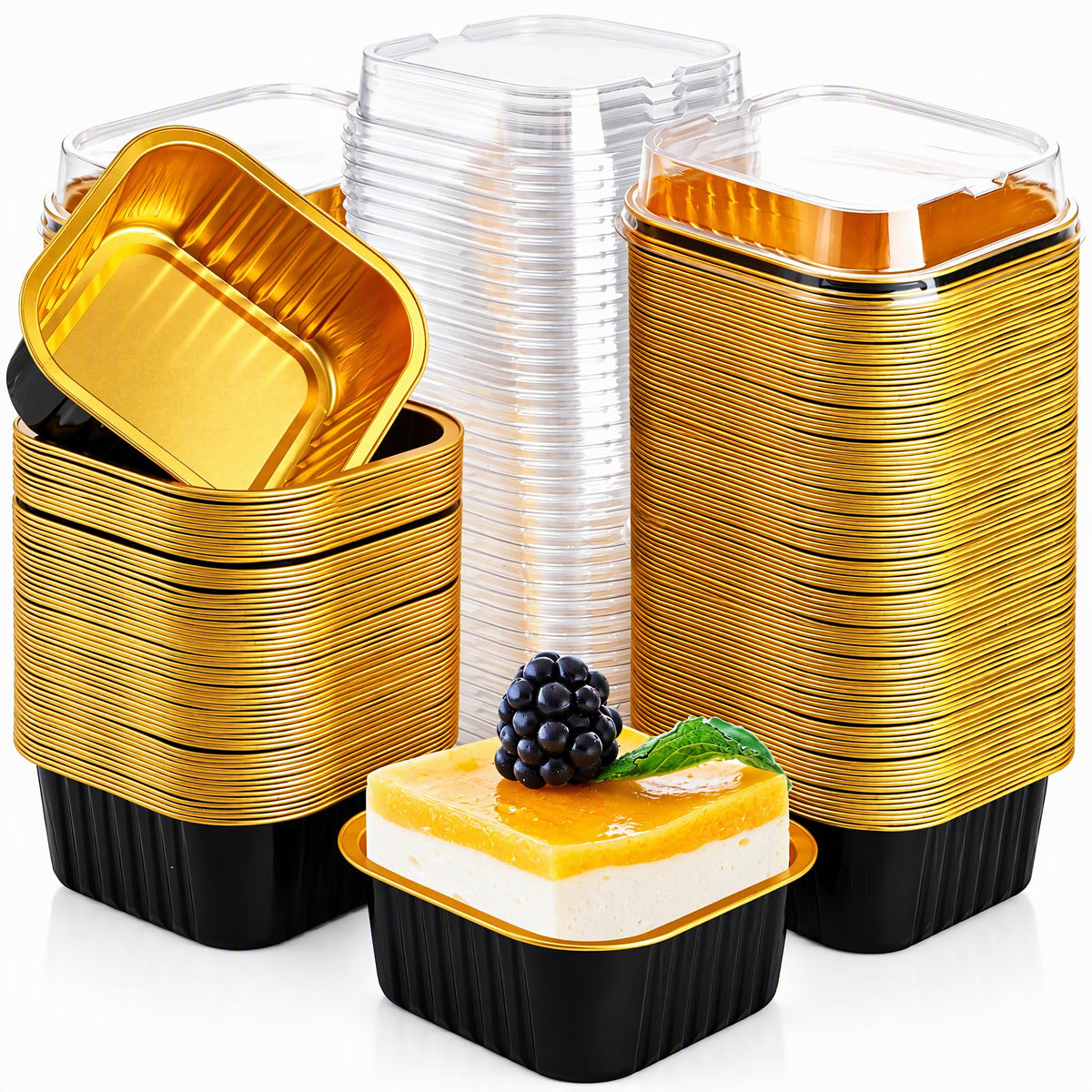 ZEAYEA 100 Pieces Aluminum Foil Baking Cups with Lids, 5.7 oz Disposable Ramekins Cupcake Containers, Square Cupcake Muffin Liners Cups for Party Mother's Day Wedding Christmas Birthday 🍁 All In One Marketplace Canada