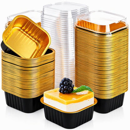 ZEAYEA 100 Pieces Aluminum Foil Baking Cups with Lids, 5.7 oz Disposable Ramekins Cupcake Containers, Square Cupcake Muffin Liners Cups for Party Mother's Day Wedding Christmas Birthday 🍁 All In One Marketplace Canada