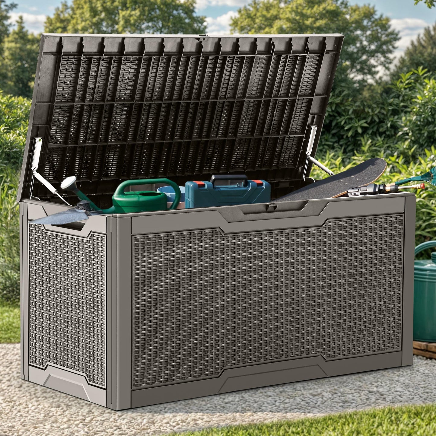 YITAHOME 100 Gallon Large Resin Deck Box Outdoor Storage Boxes for Patio Furniture, Outdoor Cushions, Garden Tools and Pool Supplies-Waterproof,Lockable (Taupe) YITAHOME