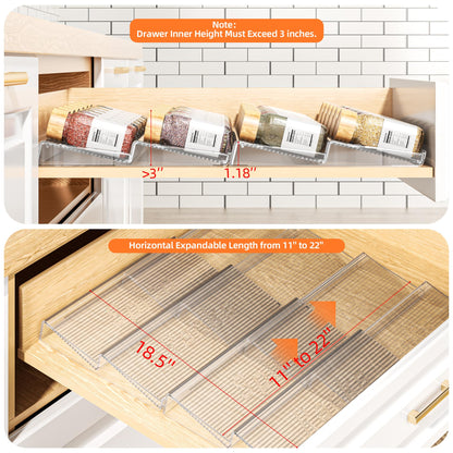 PanPanPal Spice Drawer Organizer, 4 Tier- 4 Pack Clear Acrylic Drawer Seasoning Organizer, Expandable From 11'' to 22'' Kitchen Spice Rack Organizers and Storage for Drawer (Jars not included) - Available at All In One Marketplace Canada