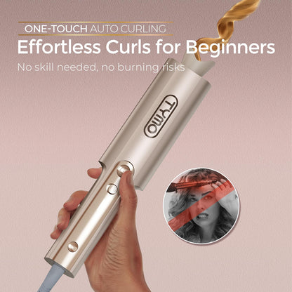 TYMO CurlPro Plus Automatic Curling Iron - Upgraded Rotating Barrel Curling Wand, Hair Curler Automatic for Women, Anti-Scald, Tangle-Free, 600M Ionic, Dual Voltage, Gold,1 inch - Available at All In One Marketplace Canada